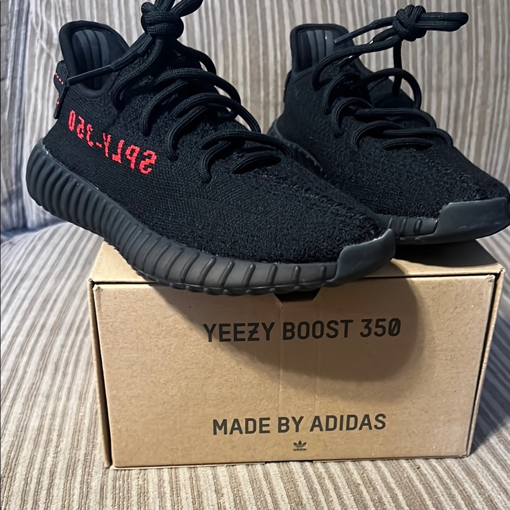 Yeezy Adidas Black and Red Sneakers with Knit Upper
